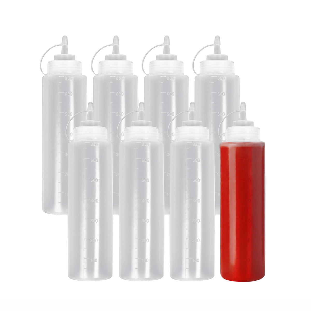 Large Squeezy Sauce Bottles with Nozzle Caps (680ml)