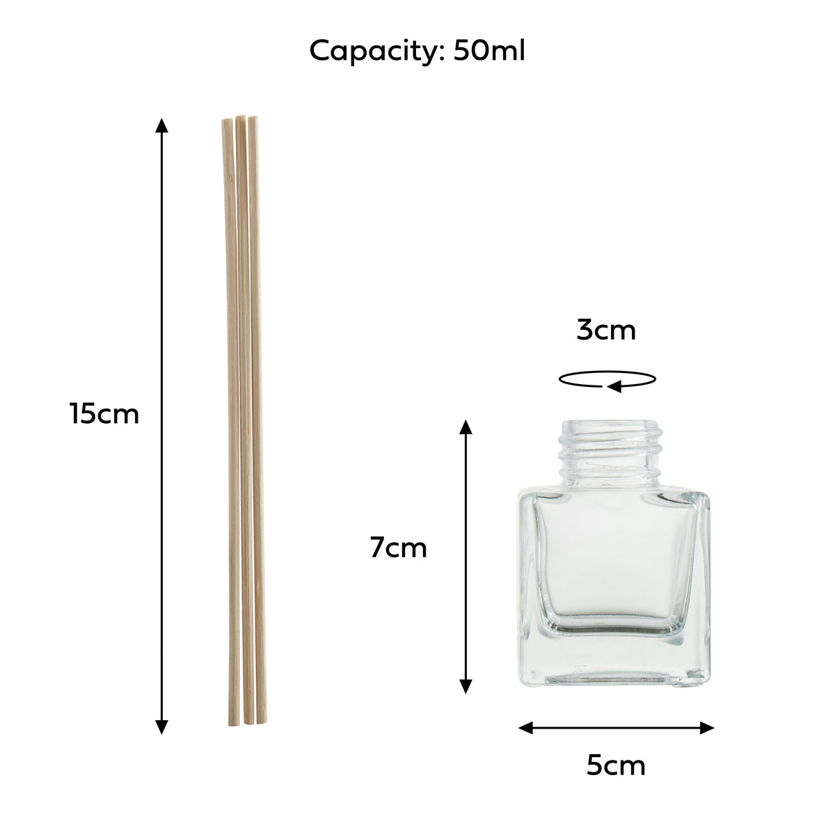 Glass Diffuser Bottles with Reed Sticks (50ml)