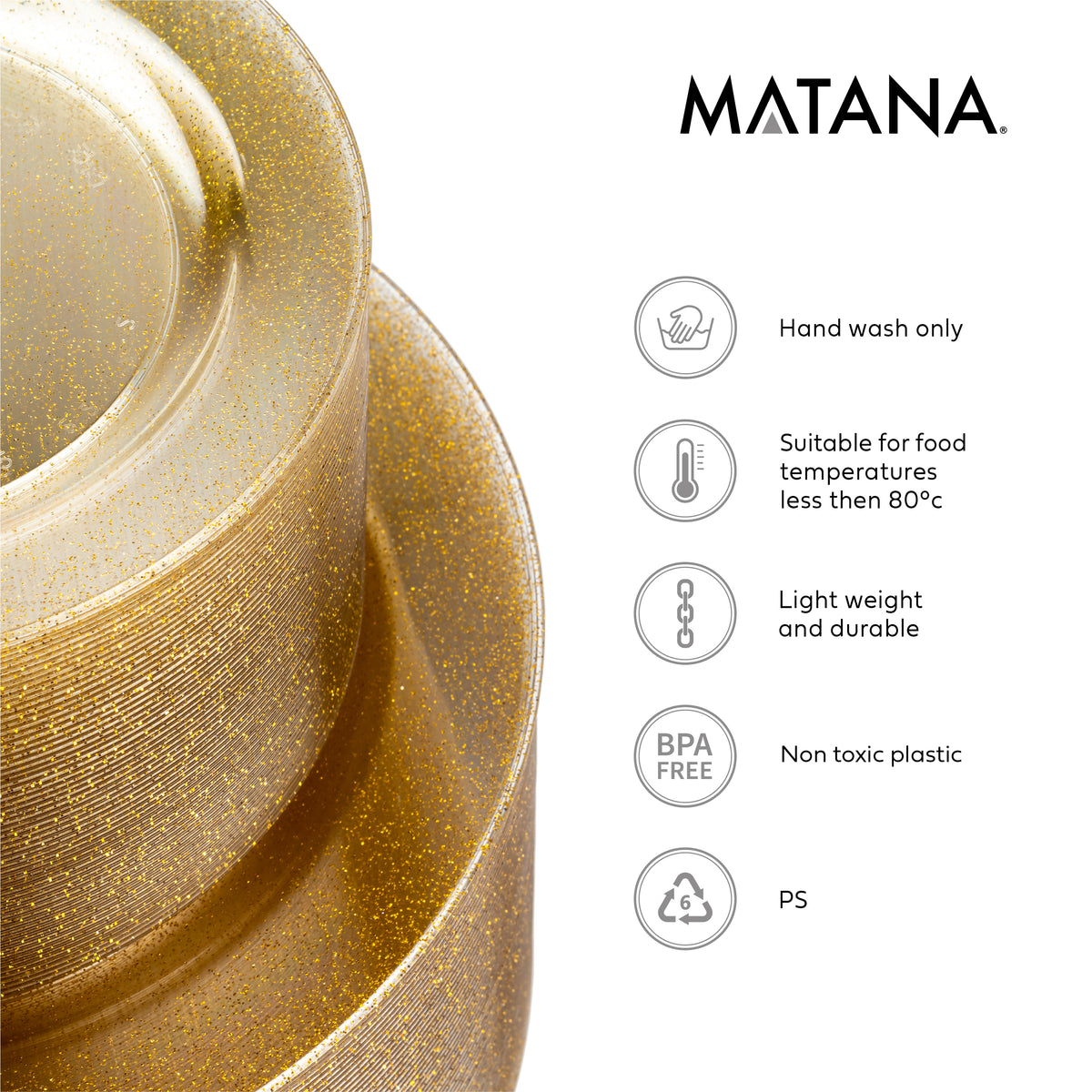 Reusable Plastic Gold Glitter Plate Set