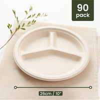 Round Sugarcane 3-Section Plates - 26cm (10")