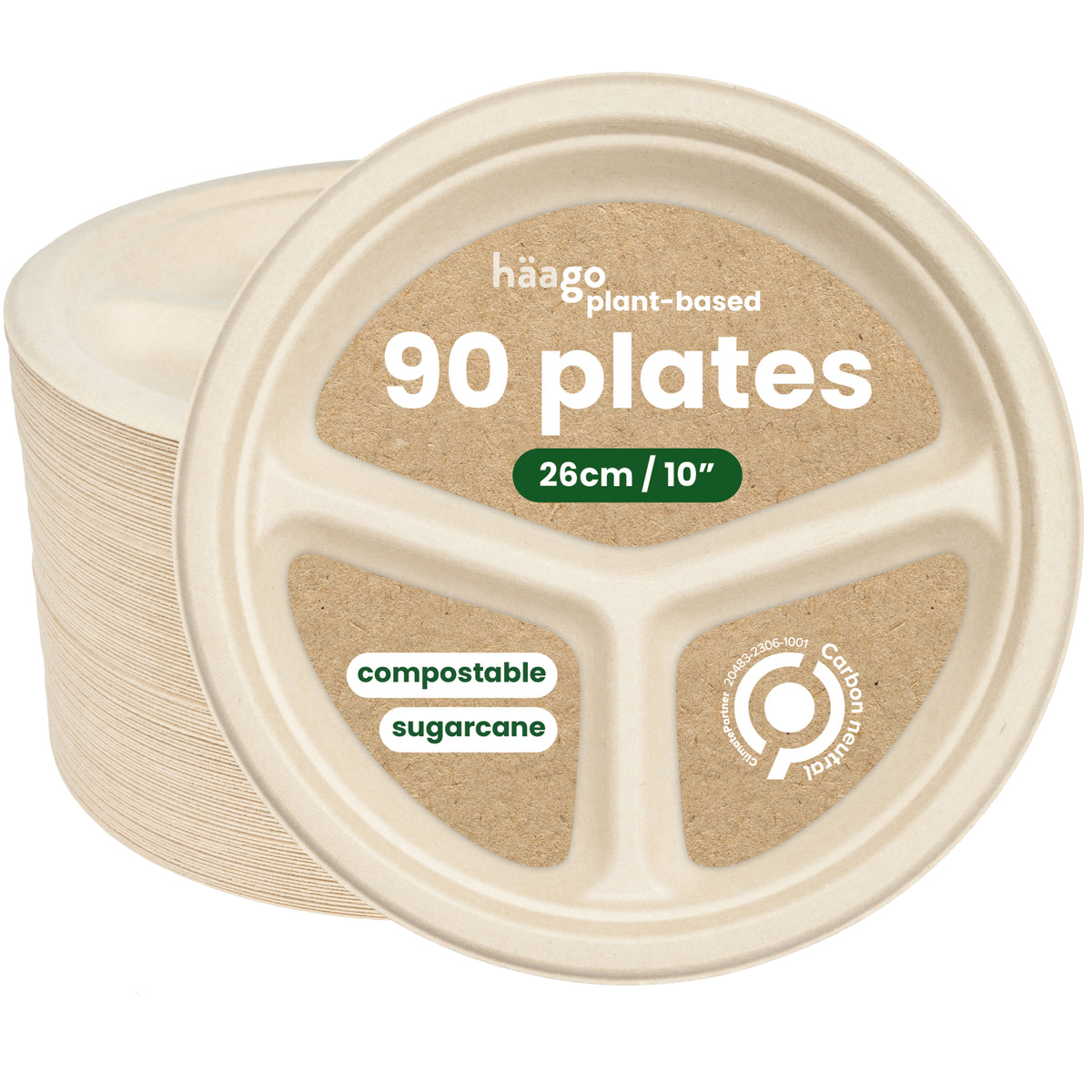 Round Sugarcane 3-Section Plates - 26cm (10")