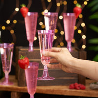 Pink Plastic Champagne Flutes (150ml)