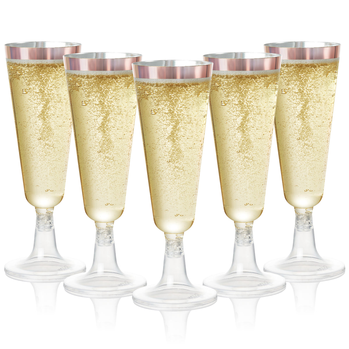 Plastic Champagne Flutes with Rose Gold Rim (150ml)