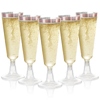 Plastic Champagne Flutes with Rose Gold Rim (150ml)