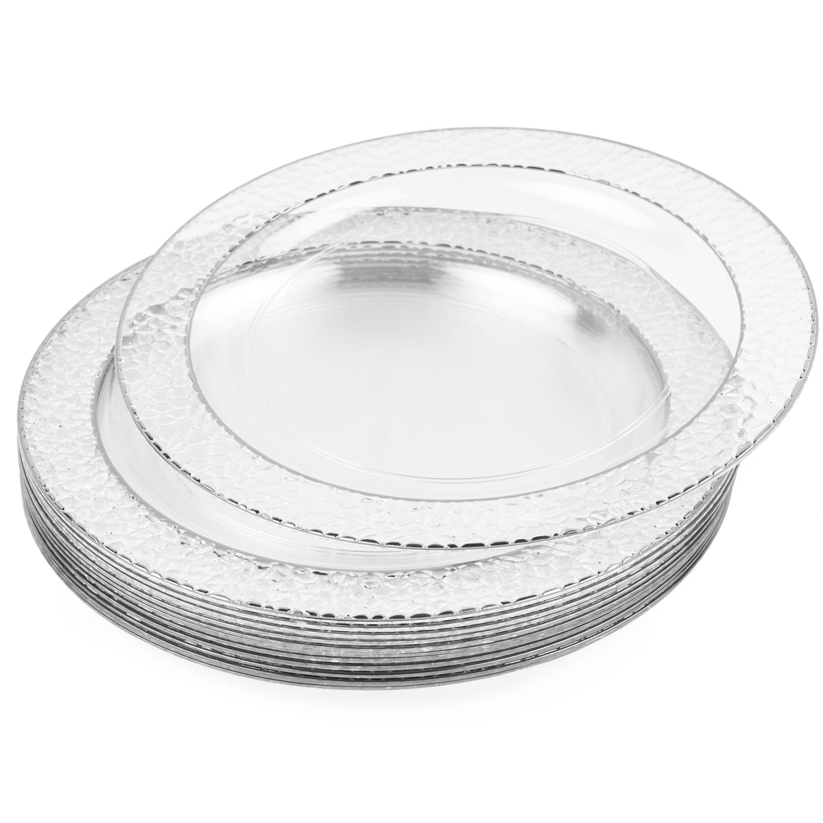 Plastic Dinner Plates with Hammered Silver Rim (26cm)