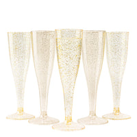 Gold Glitter Plastic Champagne Flutes (133ml)