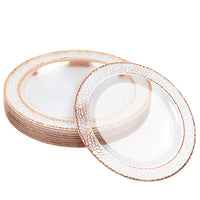 Plastic Dinner Plates with Hammered Rose Gold Rim (26cm)