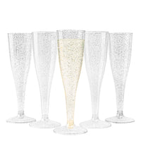 Silver Glitter Plastic Champagne Flutes (133ml)