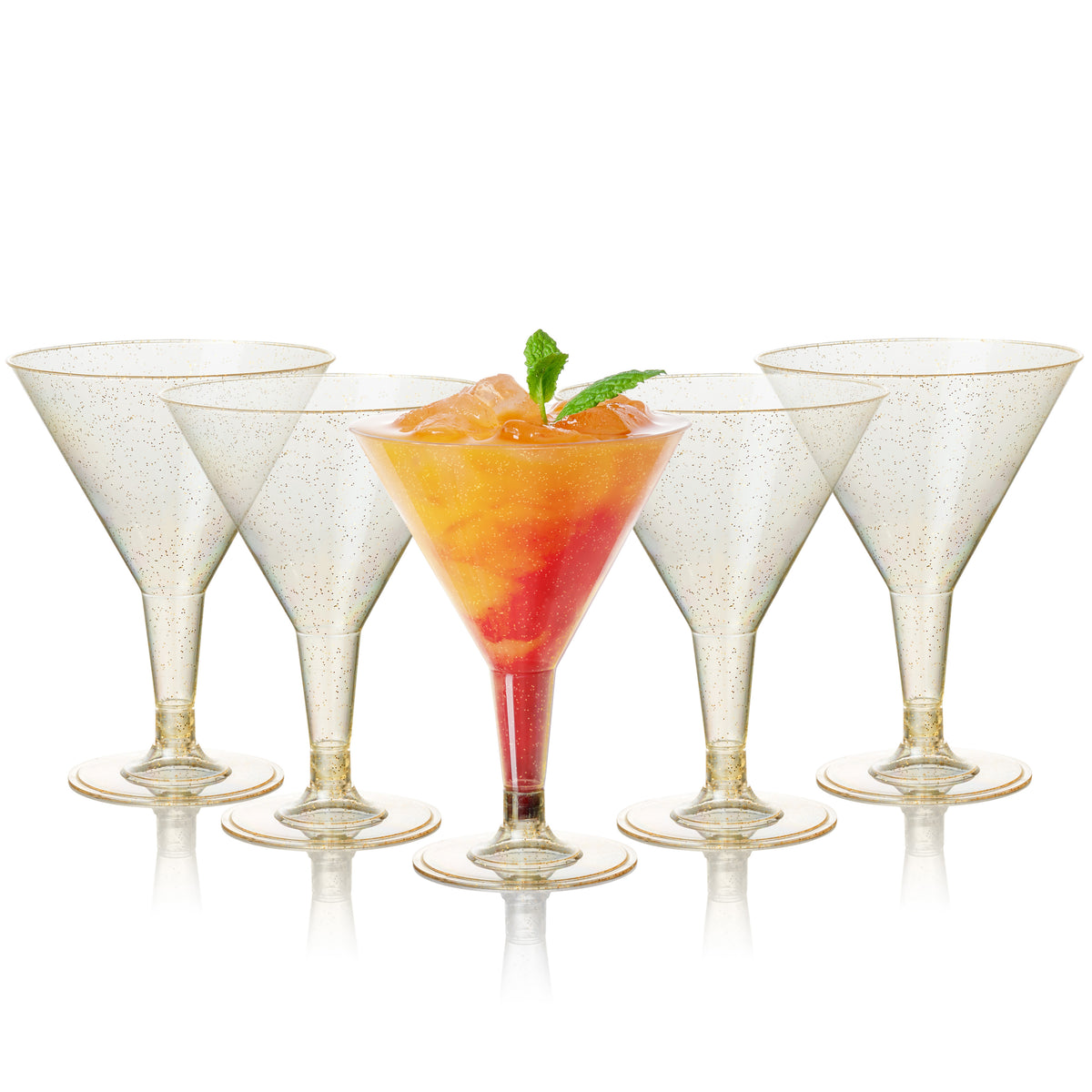 Gold Glitter Plastic Martini Cocktail Glasses (210ml)