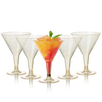 Gold Glitter Plastic Martini Cocktail Glasses (210ml)