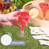 Silver Glitter Plastic Martini Cocktail Glasses (210ml)