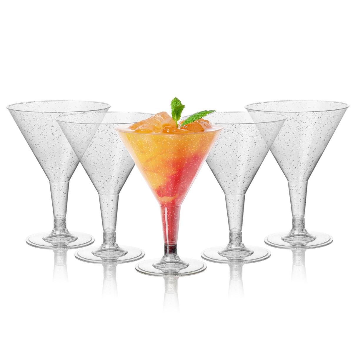 Silver Glitter Plastic Martini Cocktail Glasses (210ml)