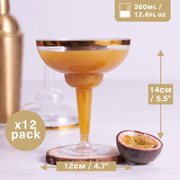 Plastic Cocktail Glasses with Gold Rim (360ml)