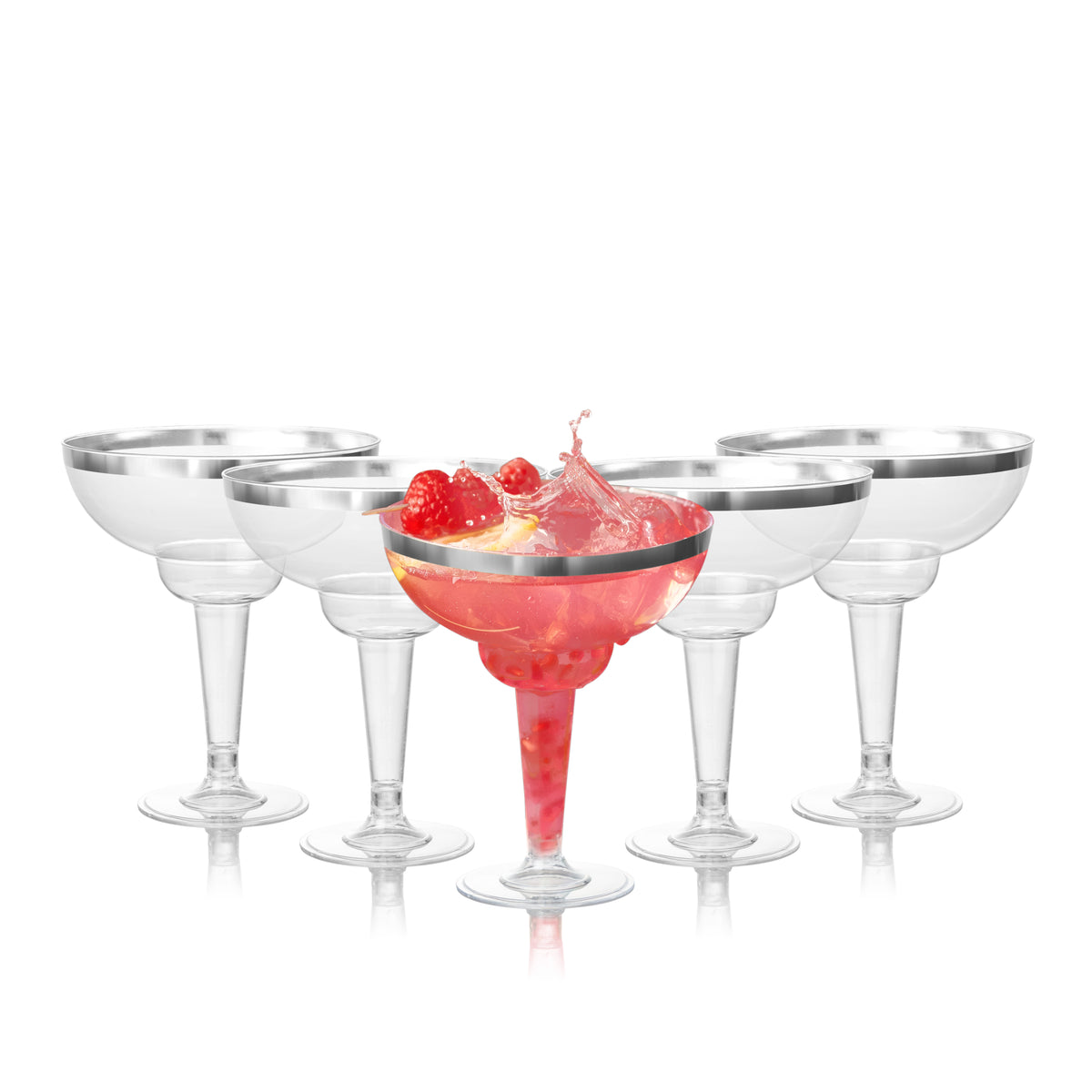 Reusable Plastic Margarita Cocktail Glasses with Silver Rim (360ml)