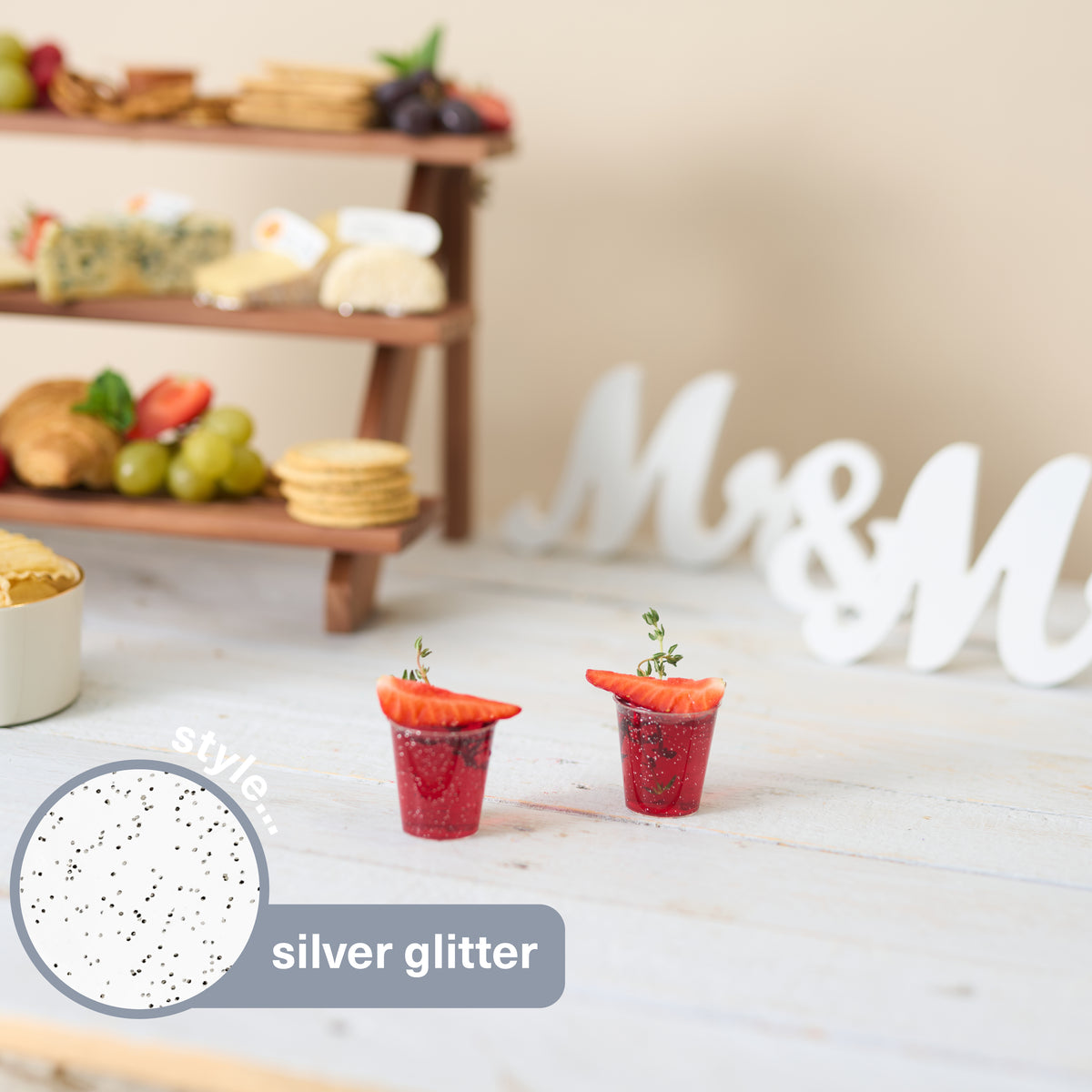 Silver Glitter Plastic Shot Glasses (30ml)