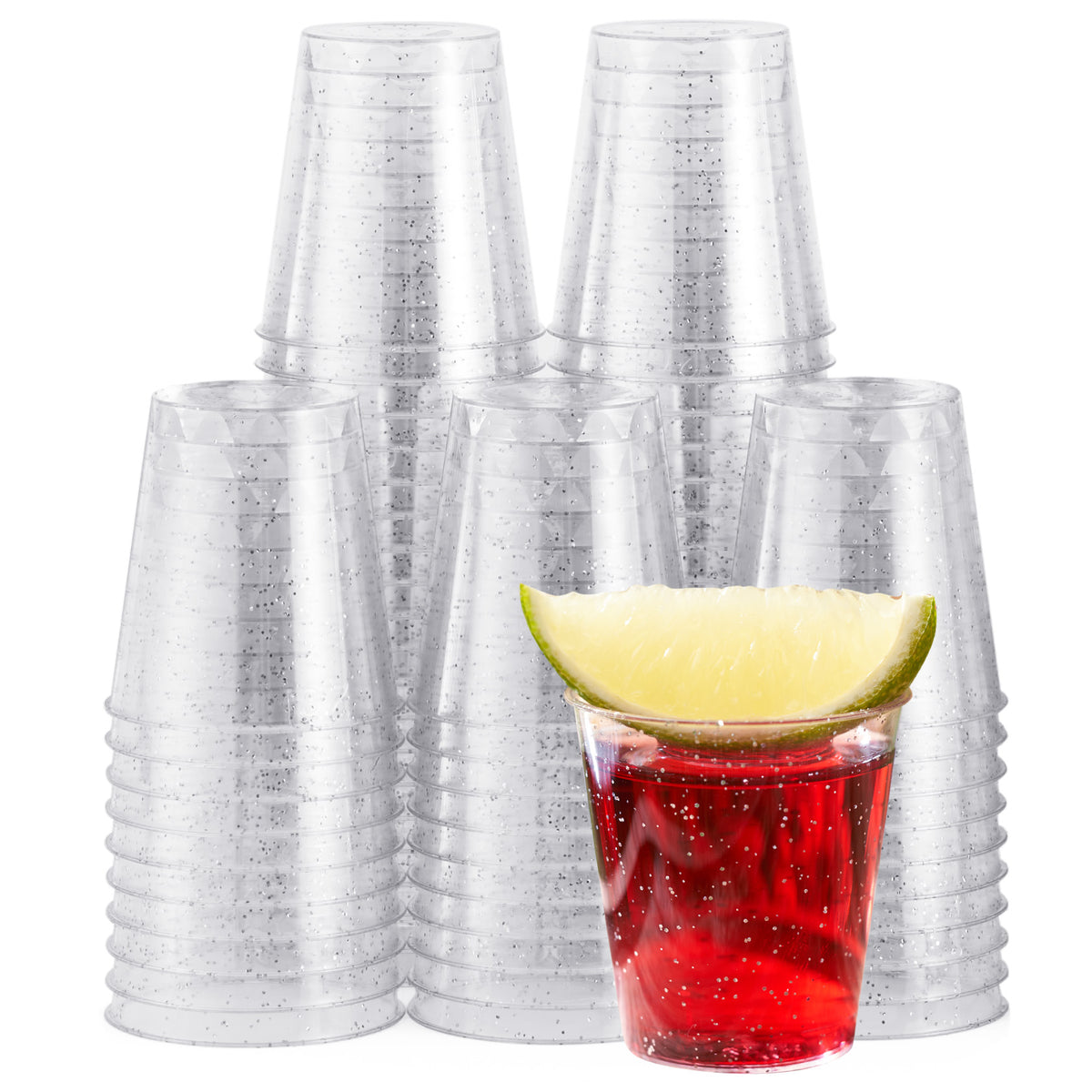 Silver Glitter Plastic Shot Glasses (30ml)