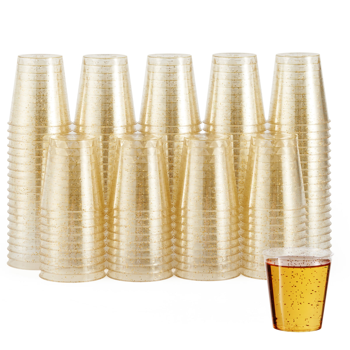 Gold Glitter Plastic Shot Glasses (30ml)