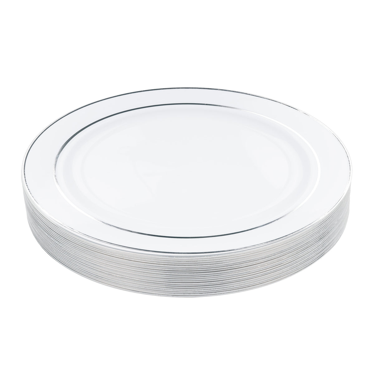 White Plastic Dessert Plates with Silver Rim (19cm)