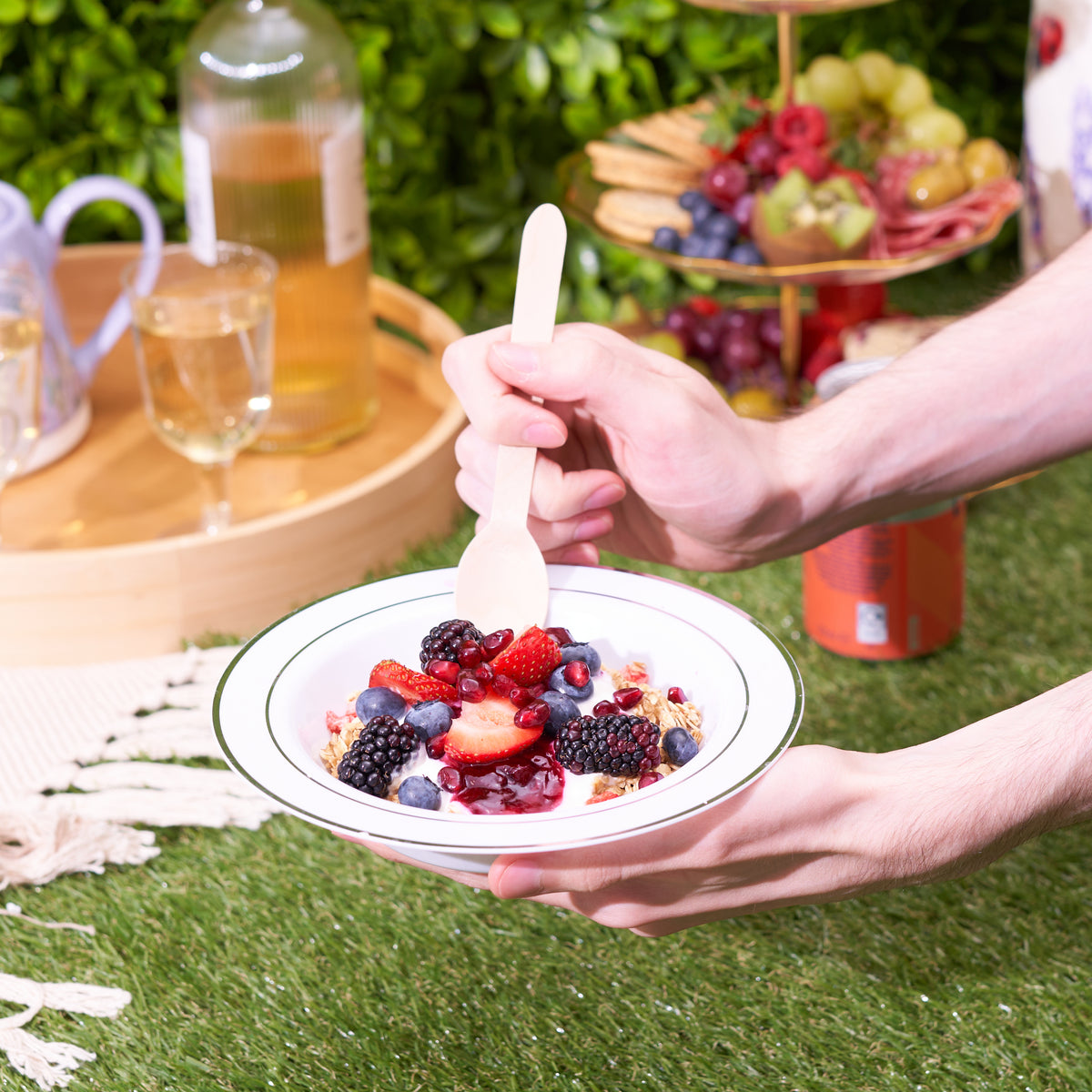 White Plastic Bowls with Silver Rim (360ml)