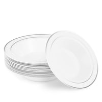 White Plastic Bowls with Silver Rim (360ml)