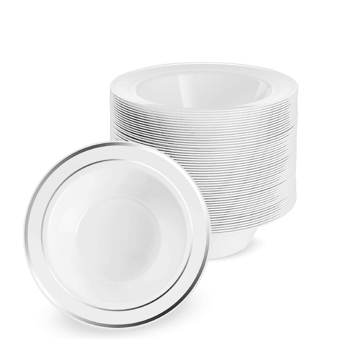 White Plastic Bowls with Silver Rim (360ml)