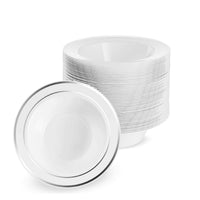 White Plastic Bowls with Silver Rim (360ml)