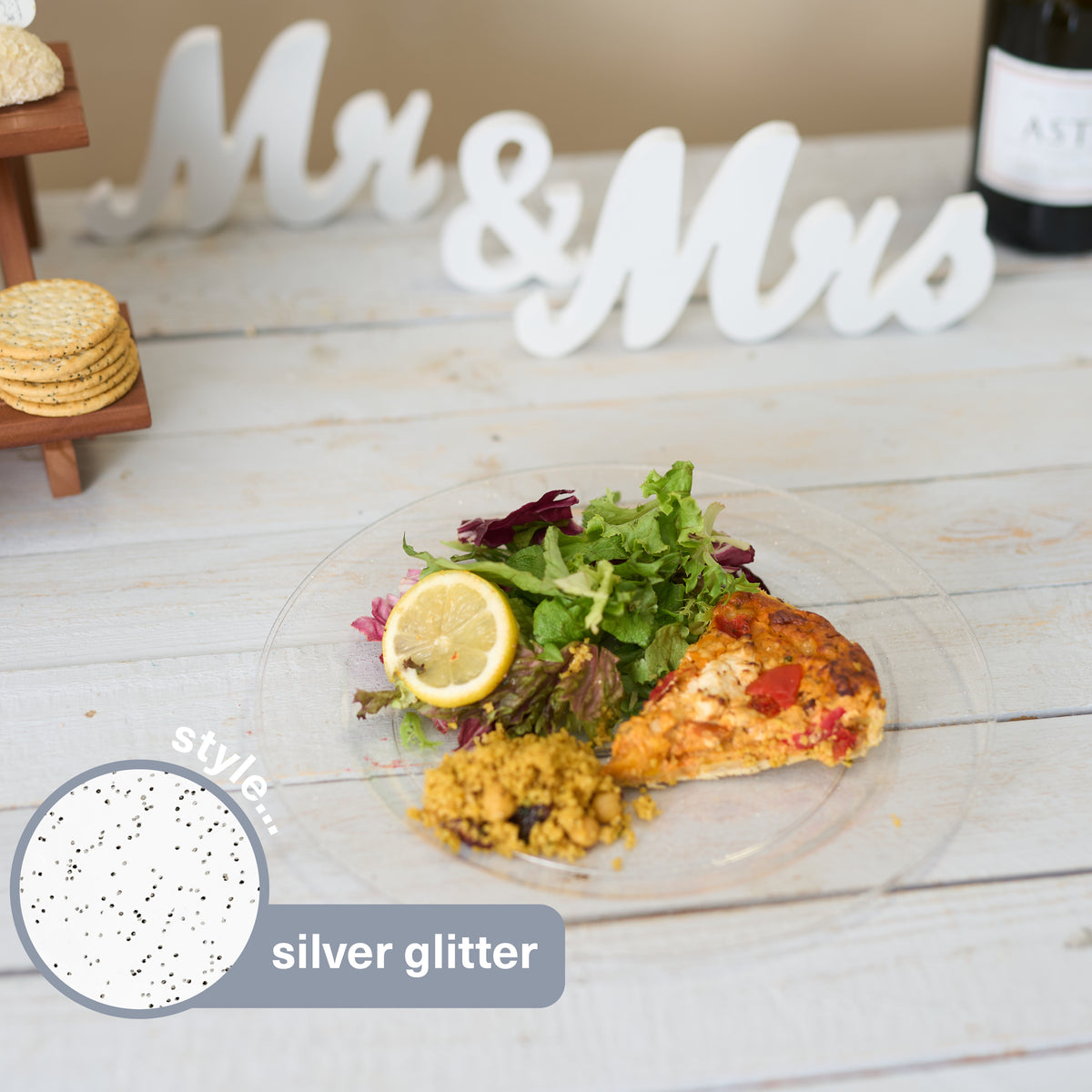 Silver Glitter Plastic Dinner Plates (26cm)