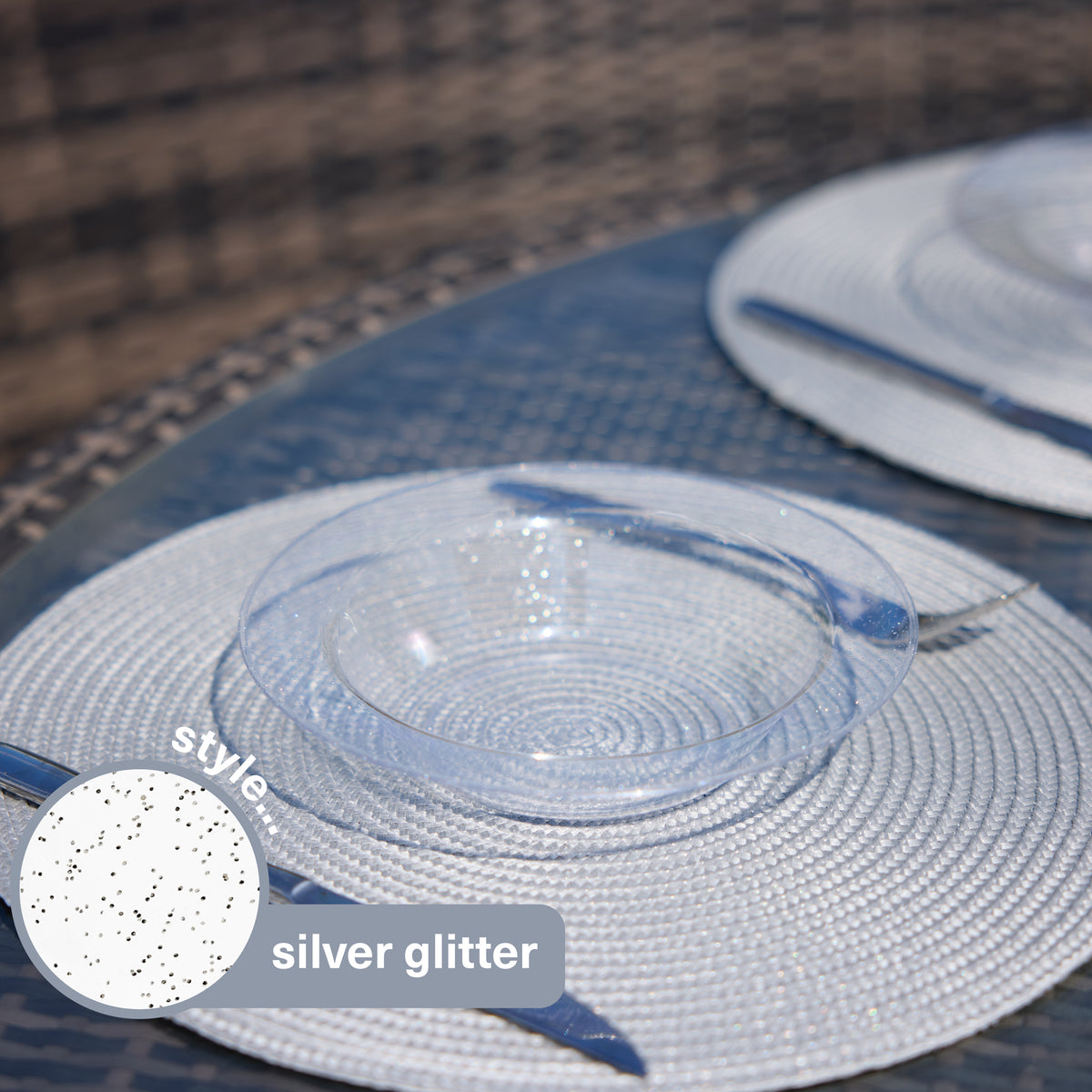 Silver Glitter Reusable Plastic Bowls (360ml)