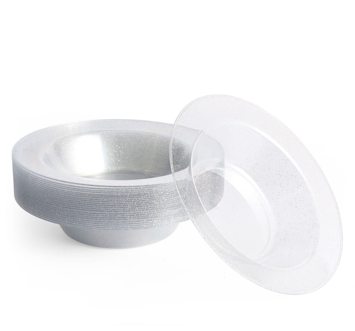 Silver Glitter Reusable Plastic Bowls (360ml)