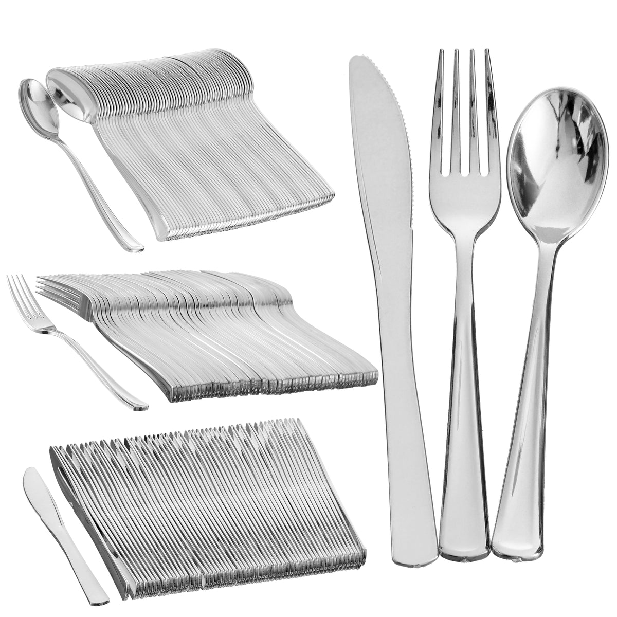 Silver Reusable Plastic Cutlery Set