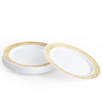 White Plastic Dessert Plates with Gold Rim (19cm)