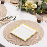 Square White Plastic Dessert Plates with Gold Rim (16.5cm)