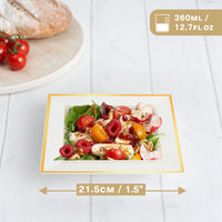 Square White Plastic Bowl with Gold Rim (360ml)