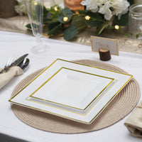 Square White Plastic Plate Set with Gold Rim