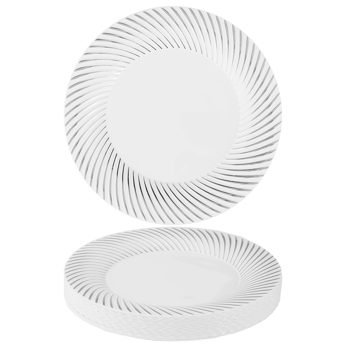 White Plastic Dinner Plates with Silver Rim (25cm)