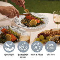 White Plastic Dinner Plates with Silver Rim (25cm)