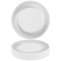 White Plastic Dessert Plates with Silver Rim (18cm)