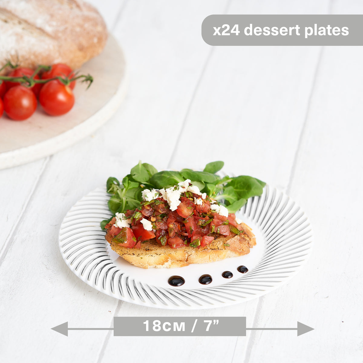 White Plastic Dessert Plates with Silver Rim (18cm)