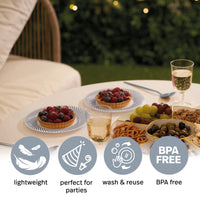 White Plastic Dessert Plates with Silver Rim (18cm)