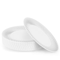 White Plastic Dessert Plates with Silver Rim (18cm)