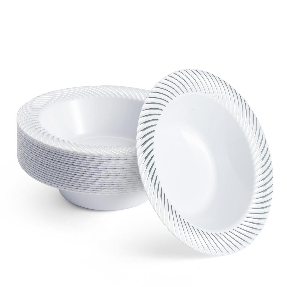 White Plastic Bowls with Silver Rim (360ml)