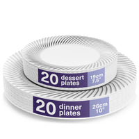 White Plastic Plate Set with Silver Rim – Reusable 25cm & 18cm Party Plates - 40 Pack