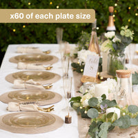 Reusable Gold Glitter Dinnerware Set – Plates, Cups & Cutlery - 360 Pack