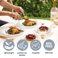 White Plastic Plate Set with Silver Rim – Reusable 25cm & 18cm Party Plates - 40 Pack