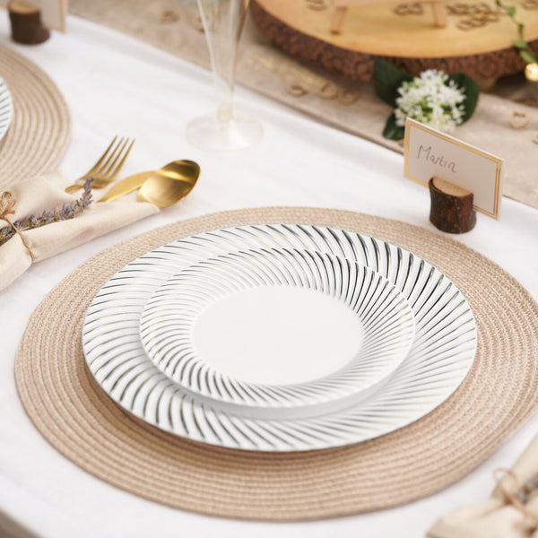 White Plastic Plate Set with Silver Rim – Reusable 25cm & 18cm Party Plates - 40 Pack