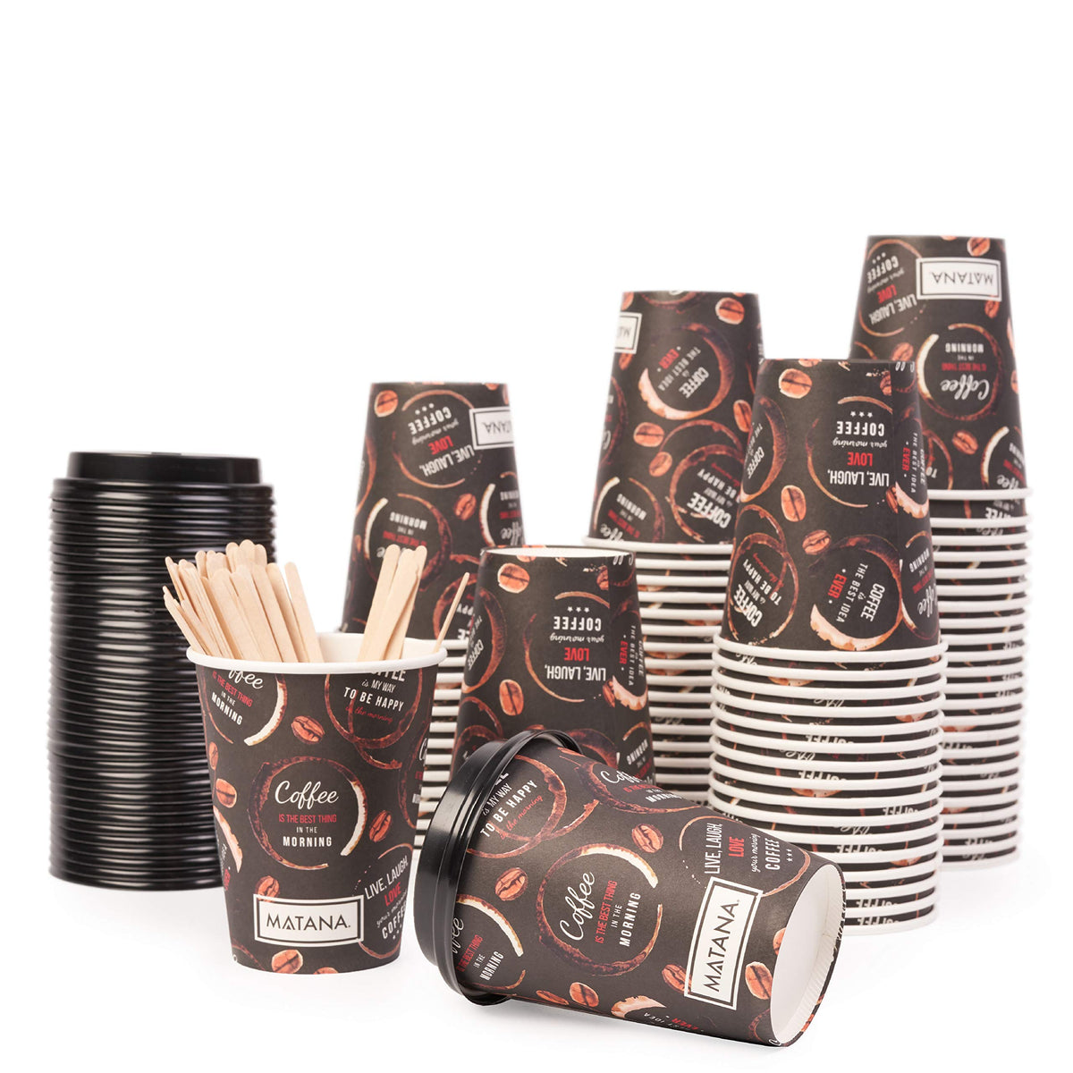 Premium Paper Coffee Cups with Lids, Sleeves & Stirrers