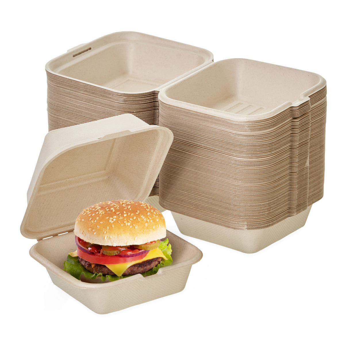 Sugarcane Burger Boxes - 15cm (6")