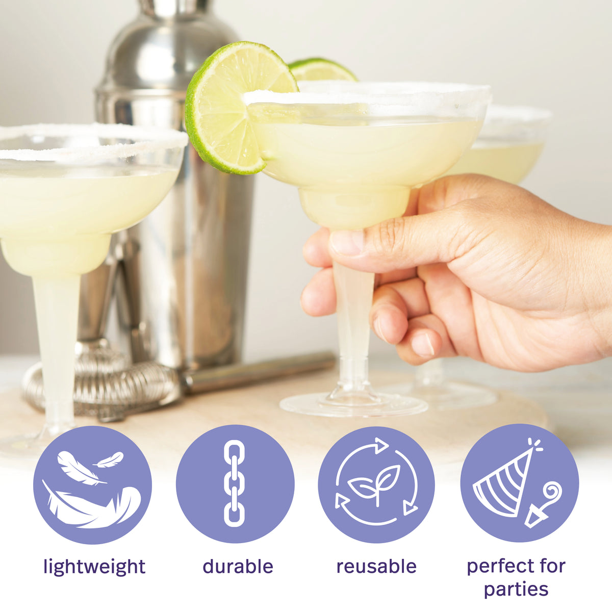 Reusable Plastic Margarita Cocktail Glasses (360ml)