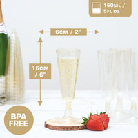 Gold Glitter Plastic Champagne Flutes (150ml)