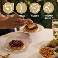 Reusable Plastic Dessert Plates with Gold Ripple Rim (18cm)